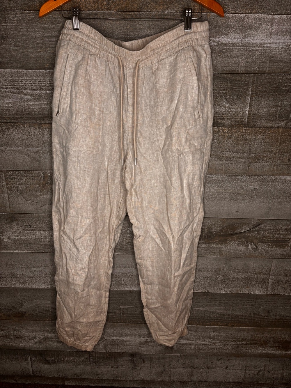 Athleta beige 100% linen Casual Drawstring Linen Pants - Light Beige